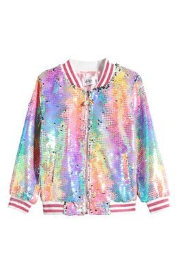 Lola & the Boys Kids' Kaleidoscope Sequin Bomber Jacket in Purple Multi