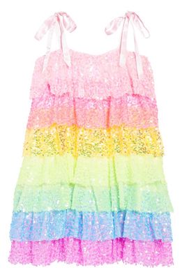 Lola & the Boys Kids' Rainbow Sequin Tie Strap Dress in Multi