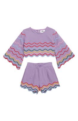 Lola & the Boys Kids' Rainbow Wave Top & Shorts in Purple