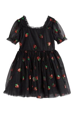 Lola & the Boys Kids' Sequin Strawberry Fit & Flare Dress in Black