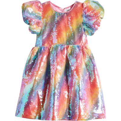 Lola & the Boys Kids' Shimmer Rainbow Sequin Dress in Pink Multi 