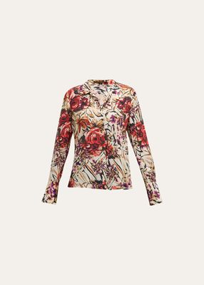 Lola Floral-Print Button-Down Silk Blouse