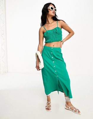 Lola May button front midi skirt in teal - part of a set-Blue
