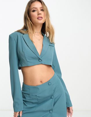 Lola May cropped blazer in teal - part of a set-Blue