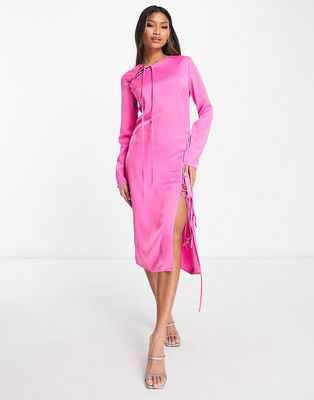 Lola May cut out detail midi dress in hot pink