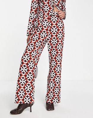 Lola May fit and flare pants in floral print - part of a set-Multi