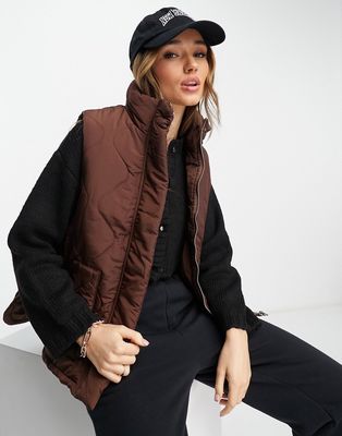 Lola May high neck quilted vest in khaki-Brown