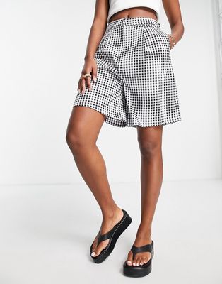 Lola May longline shorts in monochrome gingham - part of a set-Multi