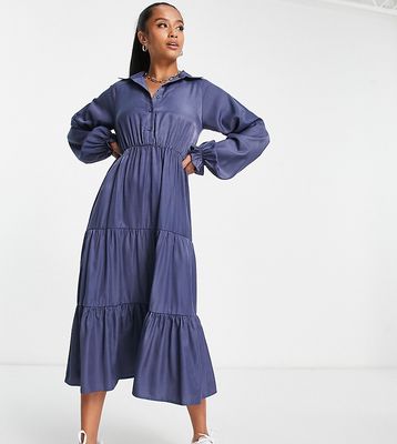Lola May Petite midaxi tiered shirt dress in blue