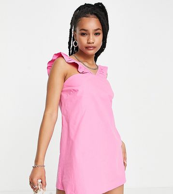 Lola May Petite ruffle sleeve mini dress in pink