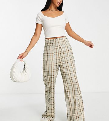Lola May Petite straight leg pants with pockets in plaid-Multi