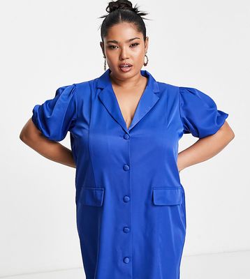 Lola May Plus puff sleeve tailored dress in blue