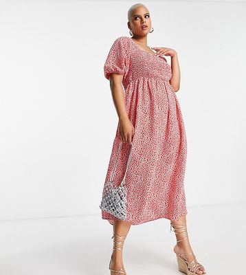 Lola May Plus shirred smock maxi dress with tie back in red