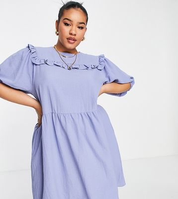 Lola May Plus smock dress with frill detail in blue