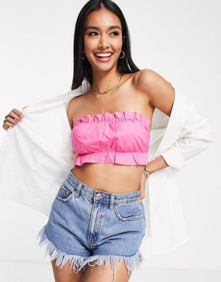 Lola May ruched tie back crop top in hot pink
