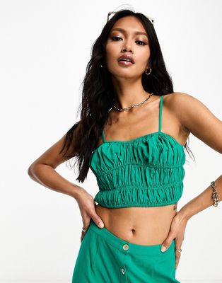 Lola May shirred cami strap crop top in teal - part of a set-Blue