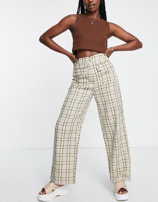 Lola May straight leg pants with pockets in check-Multi