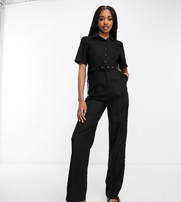 Lola May Tall belted wide leg jumpsuit in black