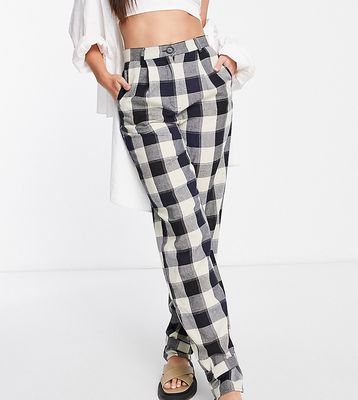 Lola May Tall tie cuff tailored pants in plaid-Black