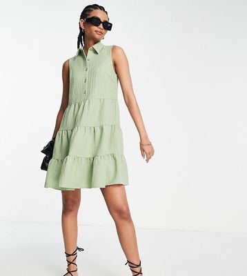 Lola May Tall tiered button front smock dress in sage green