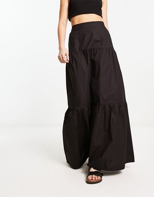 Lola May tiered maxi skirt in black