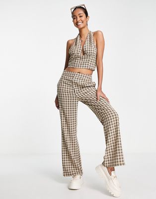 Lola May wide leg pants in brown plaid - part of a set