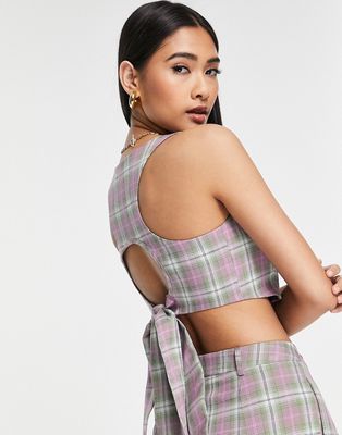 Lola May wrap around tie crop top in check - part of a set-Multi