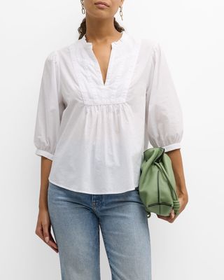 Lolo Ruched Blouson-Sleeve Cotton Top