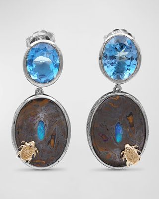London Blue Topaz and Yowah Opal Drop Earrings