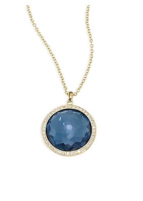 London Blue Topaz, Diamond & 18K Gold Pendant Necklace