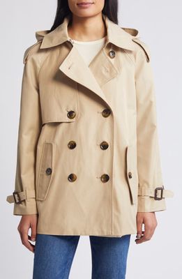 London Fog Double Breasted Belted Water Repellent Raincoat in Stone