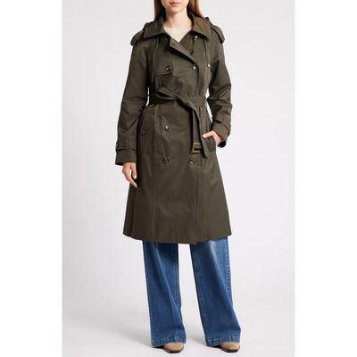 London Fog Water Resistant Belted Trench Coat in Olive 