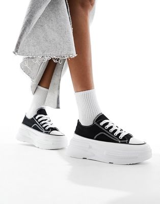 London Rebel canvas lace-up sneakers in black
