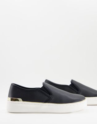 London Rebel canvas slip on sneakers with metal trim in black