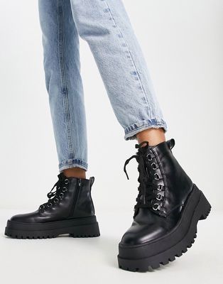 London Rebel chunky lace-up ankle boots in black