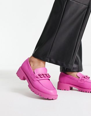London Rebel chunky loafers with chain in bright pink