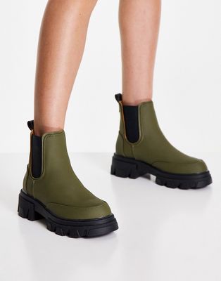 London Rebel chunky pull on chelsea boots in khaki-Green