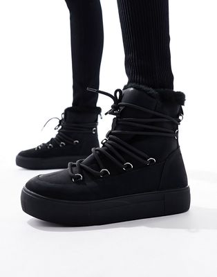 London Rebel hiker snow boots in black