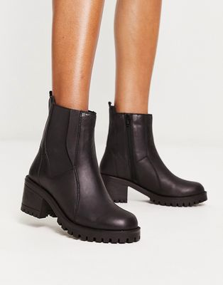 London Rebel Leather heeled chelsea boot in black