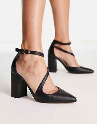 London Rebel pointed block heel shoes in black