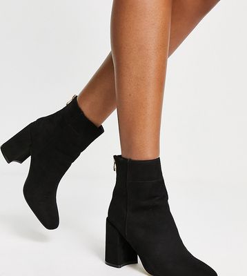 London Rebel Wide Fit block heeled ankle boot in black