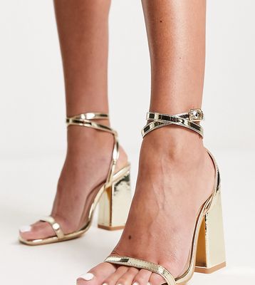 London Rebel Wide Fit block heeled sandal in gold