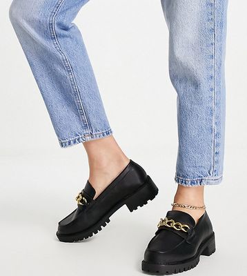 London Rebel wide fit chunky chain detail loafers in black