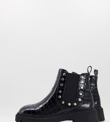 London Rebel wide fit chunky chelsea boots with studs in black
