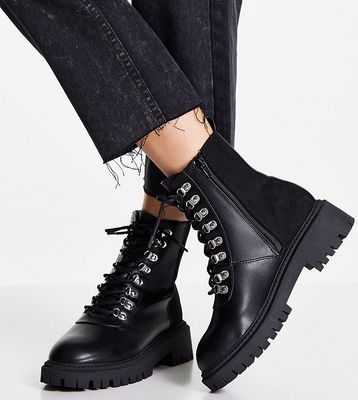 London Rebel Wide Fit chunky hiker boots in black