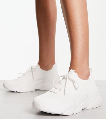 London Rebel Wide Fit chunky knitted sneakers in white
