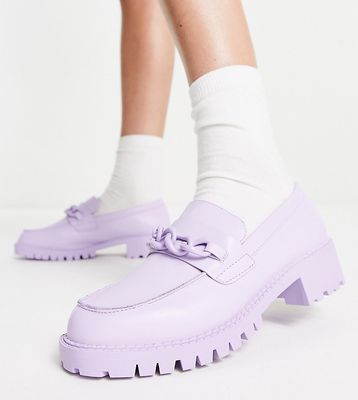London Rebel Wide Fit chunky loafers with chain in lilac drench-Purple
