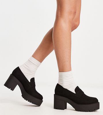 London Rebel Wide Fit chunky platform loafers in black