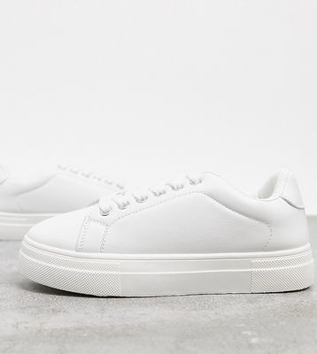 London Rebel wide fit flatform lace up sneakers in white