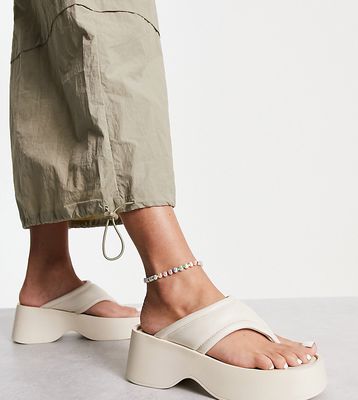 London Rebel Wide Fit flatform toe thong sandals in cream-White